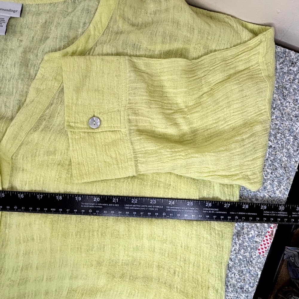 Soft Surroundings Blouse 1X Lime Green Linen Cotton Gauze Button Front Top 55433 - Picture 10 of 10